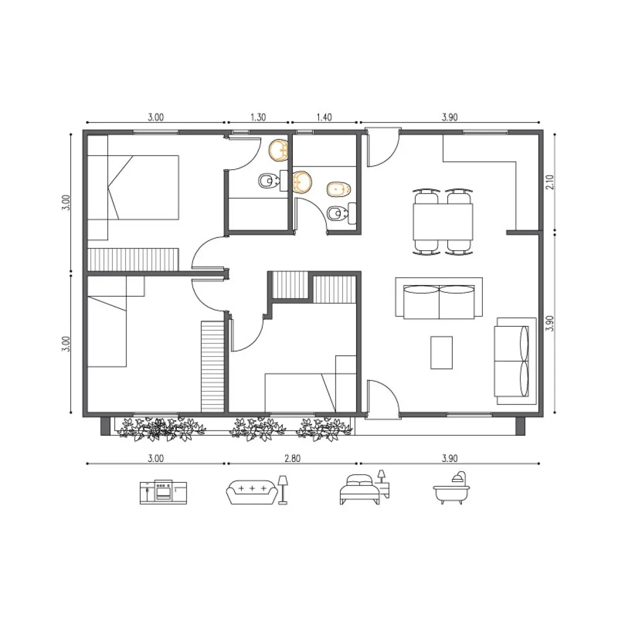 Modelo Giulio — 58 m² · tres dormitorios | GS Construcciones