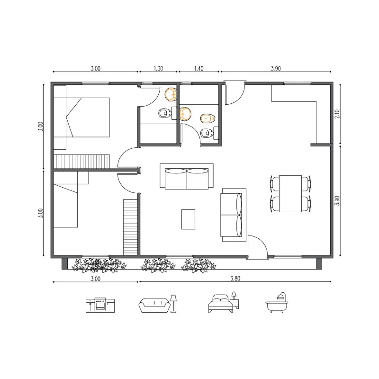 Modelo Giulio — 58 m² · dos dormitorios | GS Construcciones